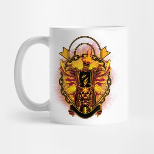 A burning skeleton on a motorcycle Mug